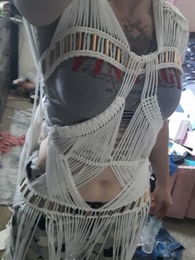 Boho White Macramé Swim Coverup with Gold Accents